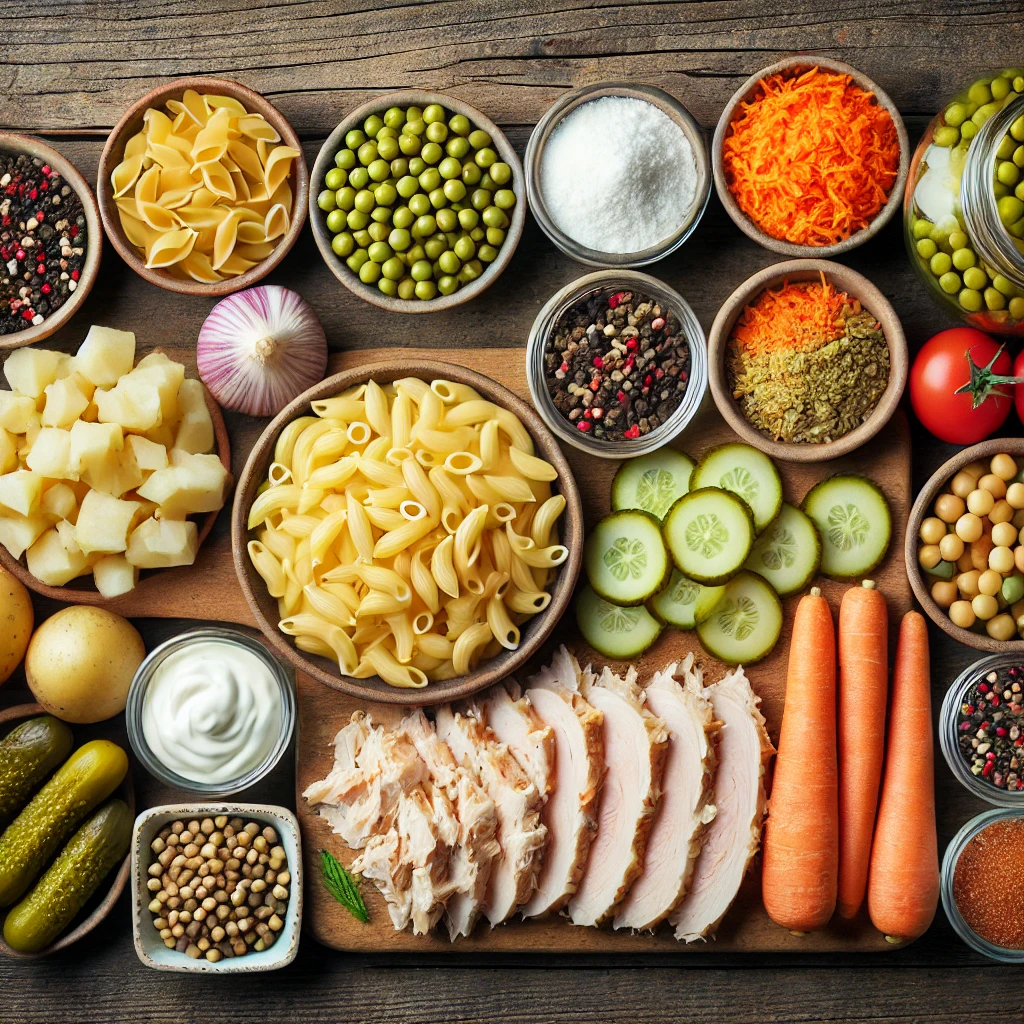 مواد لازم برای تهیه سالاد ماکارونی