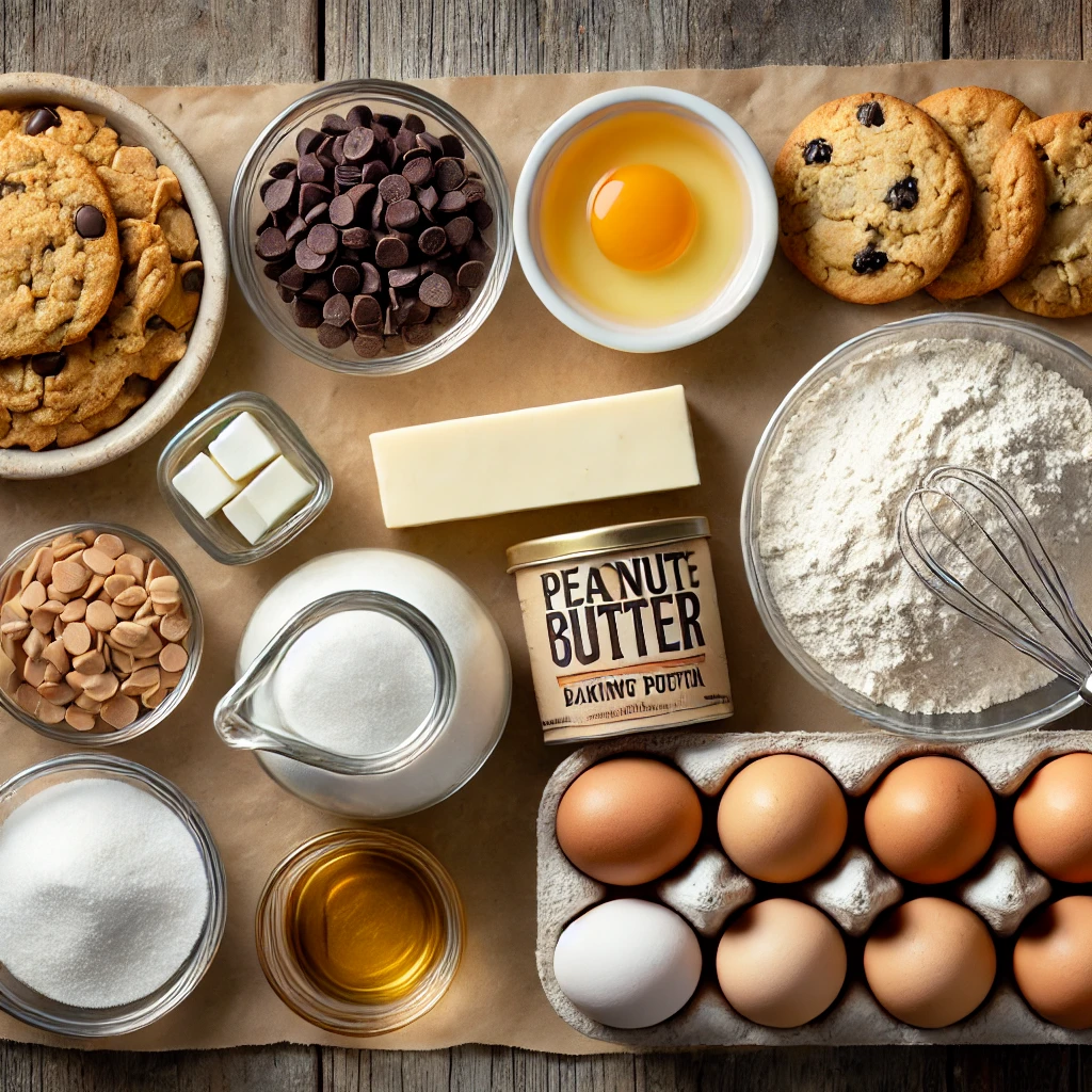مواد لازم برای تهیه کوکی کیک بادام زمینی