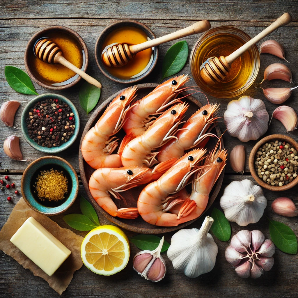 مواد لازم برای تهیه خوراک میگو سیر عسلی: