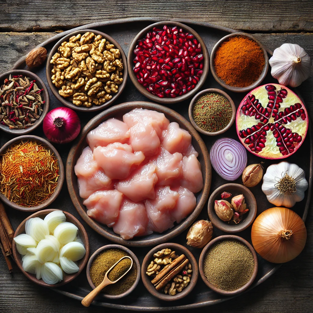 مواد لازم برای تهیه جوجه فسنجونی