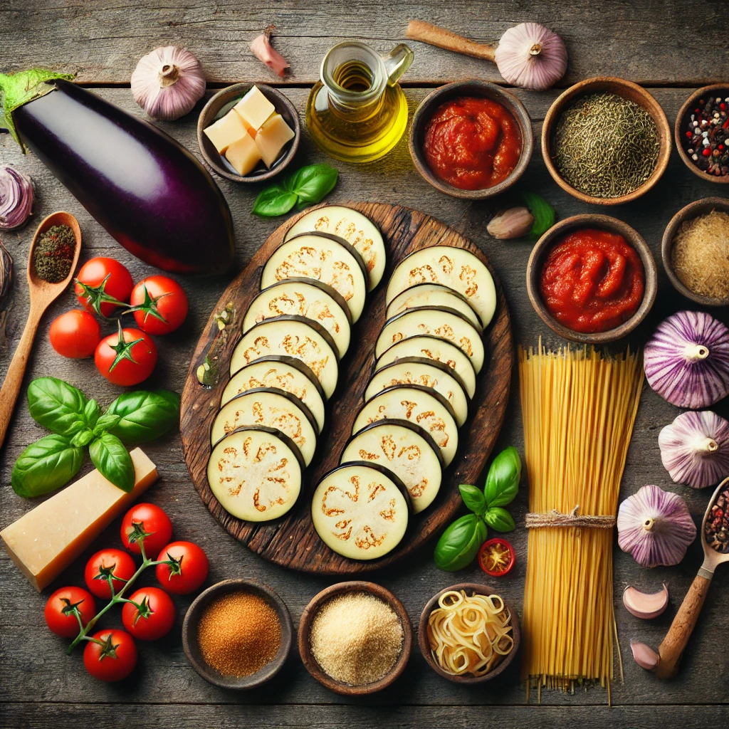 مواد لازم برای تهیه اسپاگتی رول بادمجان