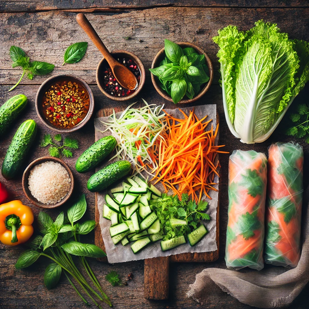 مواد لازم برای تهیه اسپرینگ رول سبزیجات