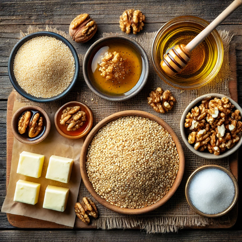 مواد لازم برای تهیه سوهان کنجد و گردو