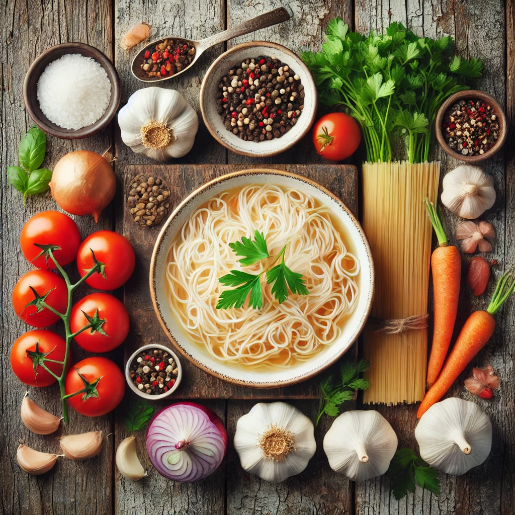 مواد لازم برای تهیه سوپ ورمیشل