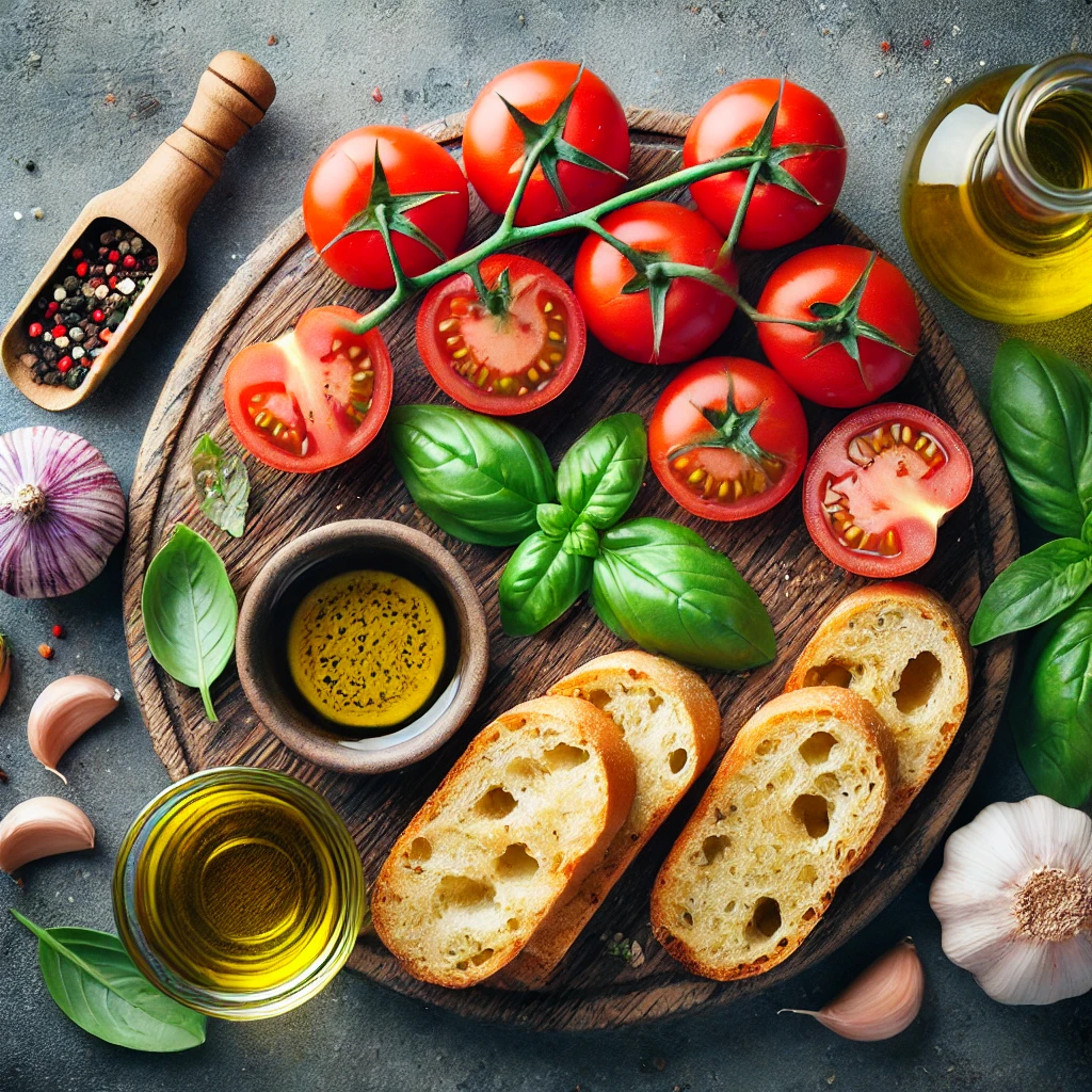 مواد لازم برای تهیه بروسکتا ایتالیایی
