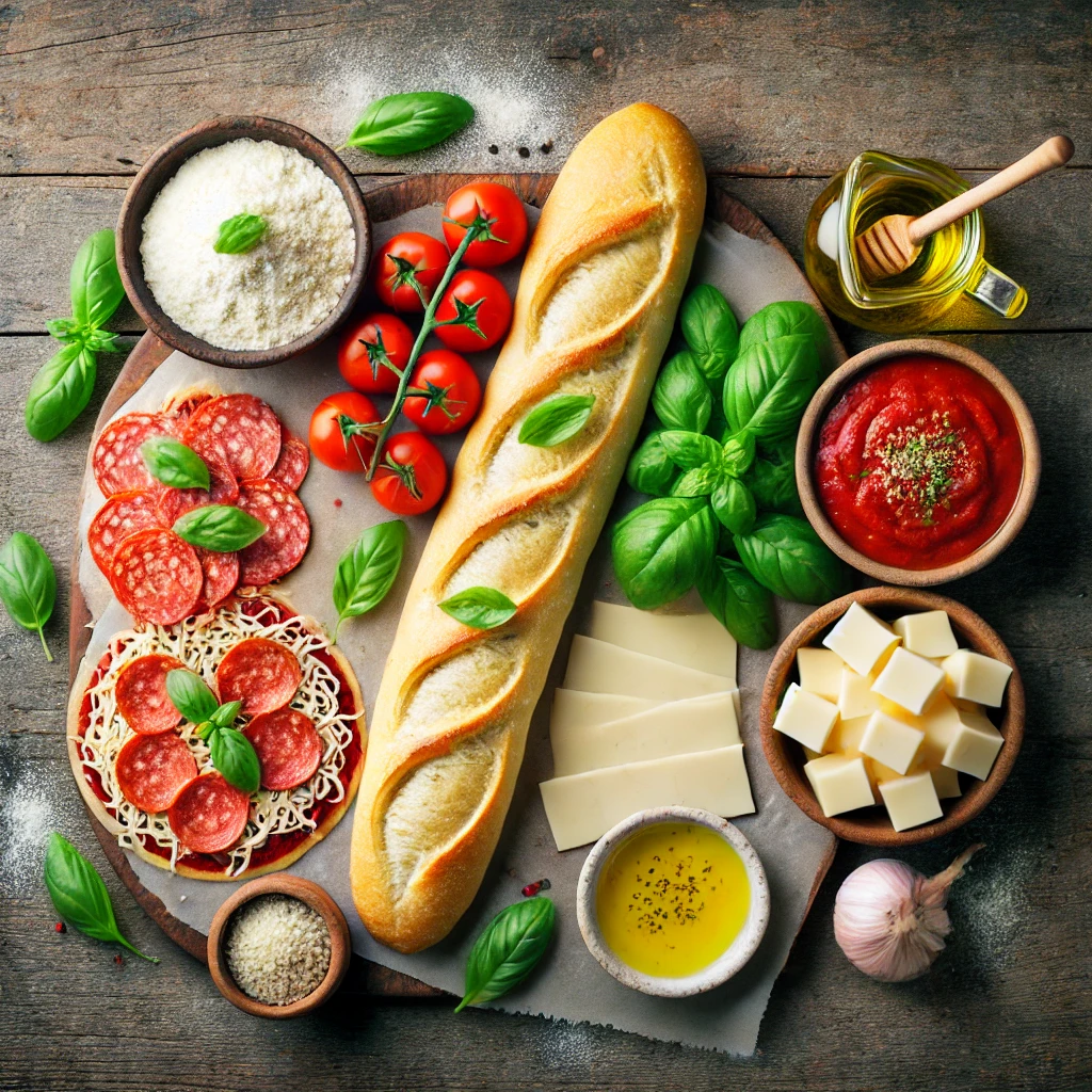 مواد لازم برای پخت پیتزا با نان باگت