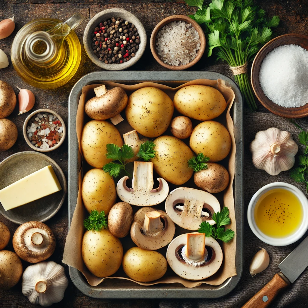 مواد لازم برای تهیه سیب تنوری با قارچ