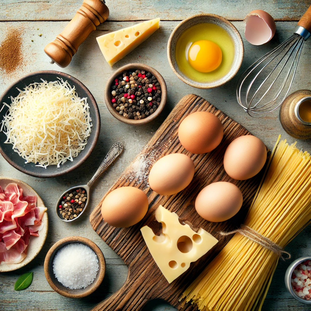 مواد لازم برای تهیه پاستا کربوناراکلاسیک