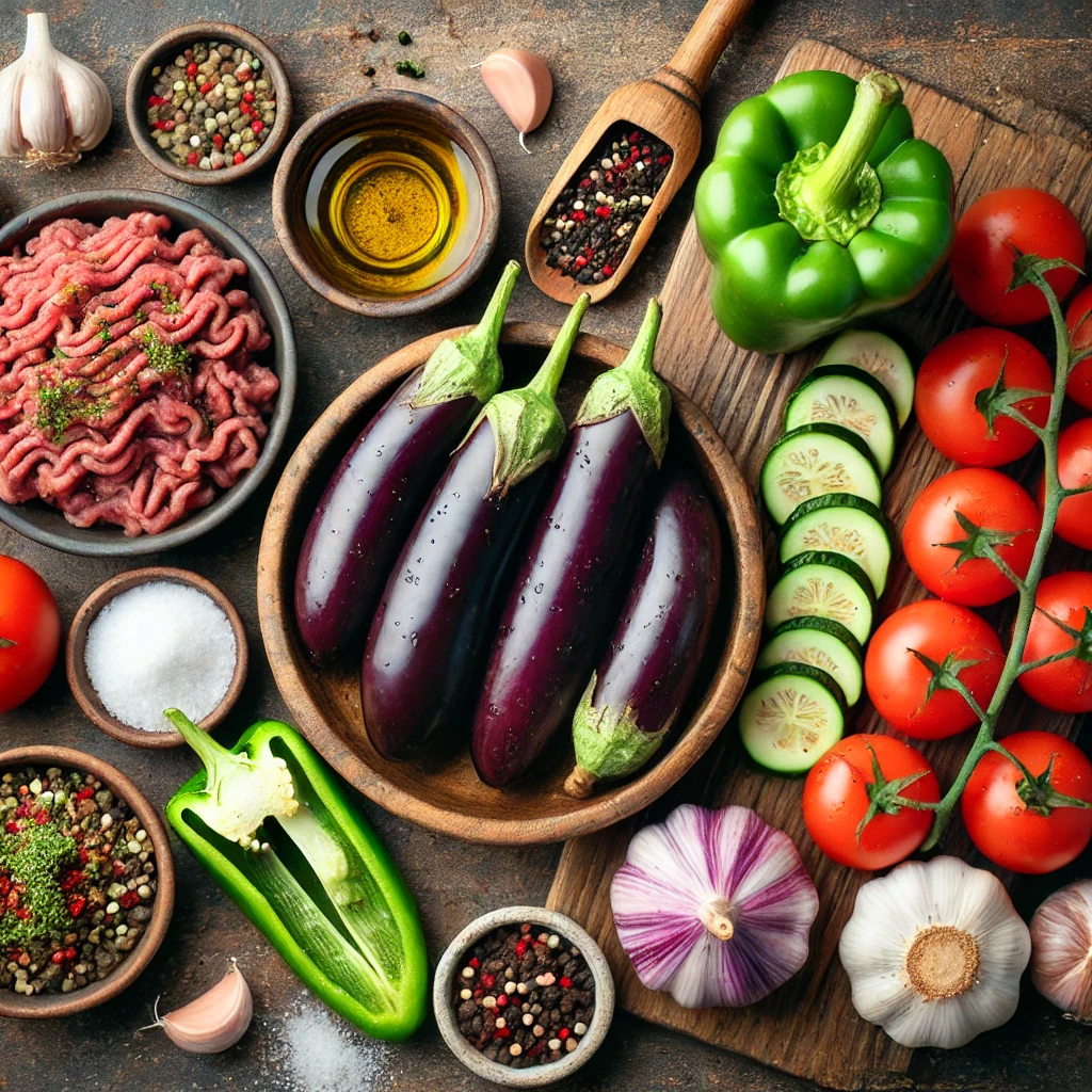 مواد لازم برای پخت پاتلیجان کباب ترکیهای