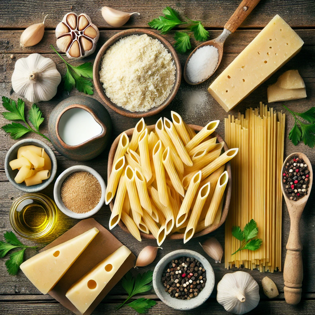 مواد لازم برای پخت پاستا آلفردو