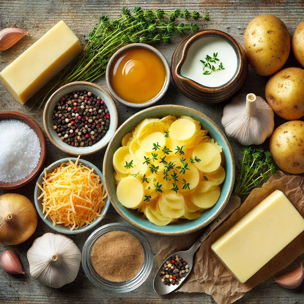 مواد لازم برای تهیه گراتن سیب زمینی فرانسوی