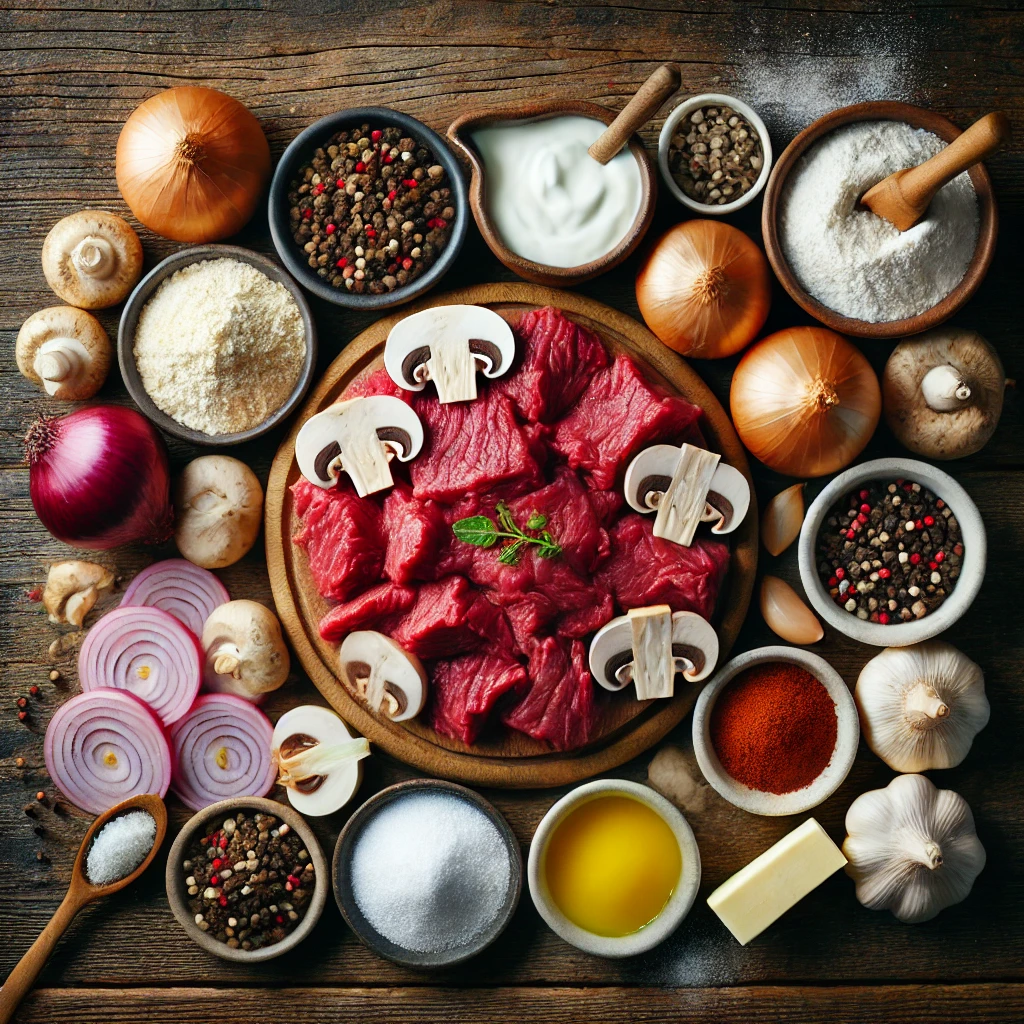 مواد لازم تهیه بیف استراگانف روسی برای ۴ نفر