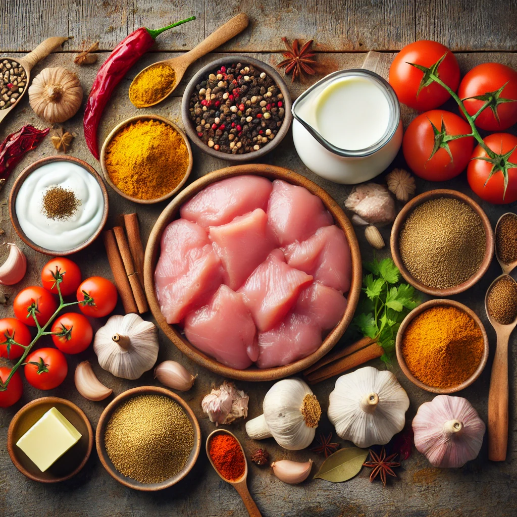مواد لازم تهیه چیکن باتر کاری هندی برای 4 نفر