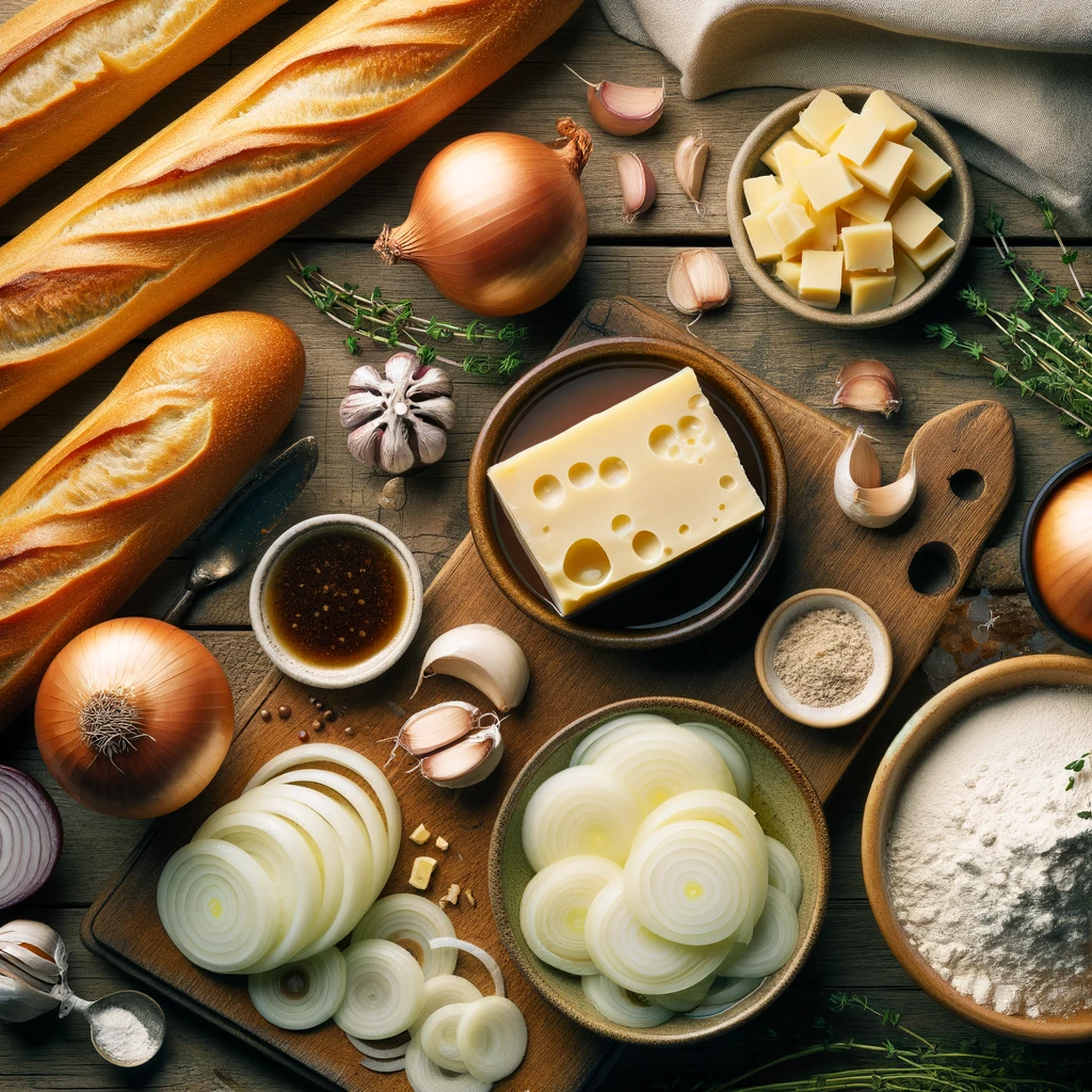 مواد لازم تهیه سوپ پیاز فرانسوی برای 4 نفر