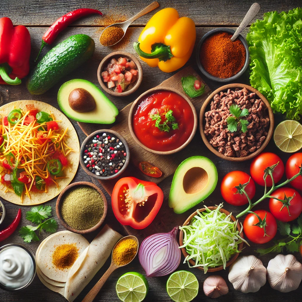 مواد لازم تهیه تاکو گوشت مکزیکی برای 4 نفر