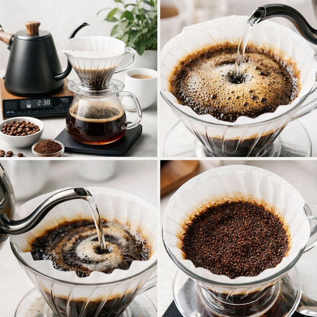 تهیه قهوه با هاریو وی60 ژاپنیِ